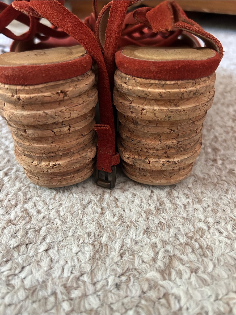 Women's Suede Lace-Up Sandals in Rust Orange - Picture 3 of 5